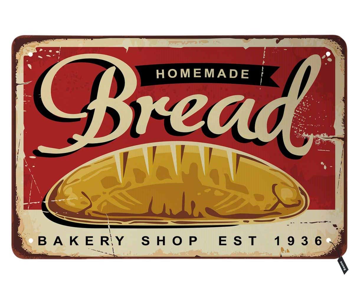 peiyeety Metal Tin Sign Vintage Homemade Bread Bakery Art, Nostalgic Food Themed Home Accent, Durable Retro Plaque for Kitchen, Bakery, Cafe,8x12 Inch