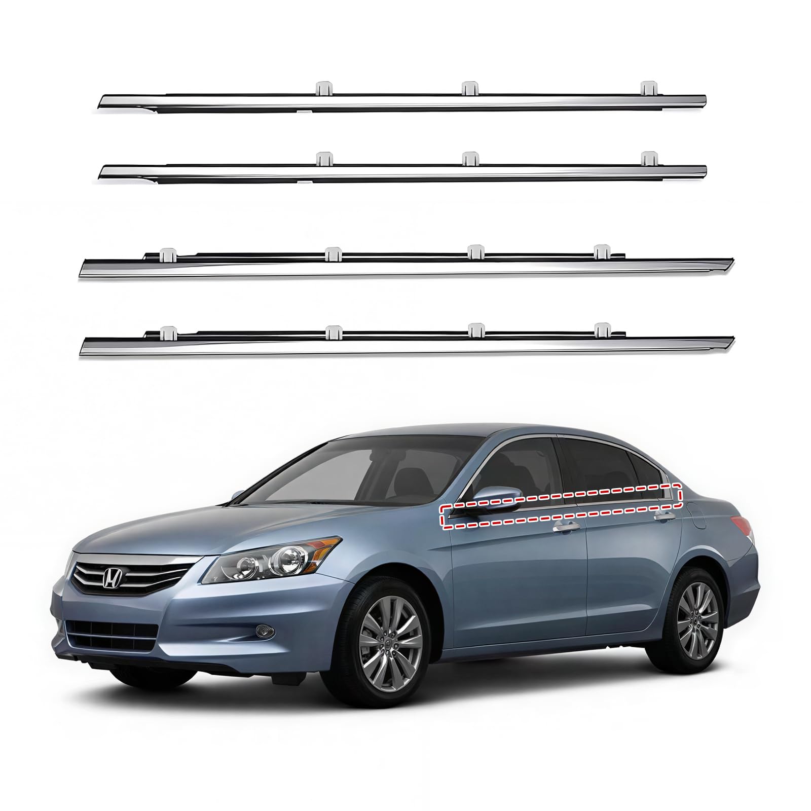 GOFIRA 4Pcs Chrome Window Molding with Install Tool Fit Honda Accord 2008-2012 4Door Sedan Ref 72410-TA0-A01 72450-TA0-A01 72910-TA0-A01 72950-TA0-A01 Soundproof Seal Belt