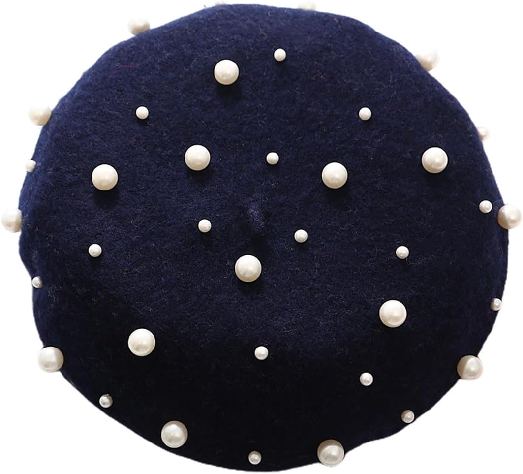 Pearl Beaded Berets for Women, French Style Beret Cap Artist Winter Hats for Wedding Party