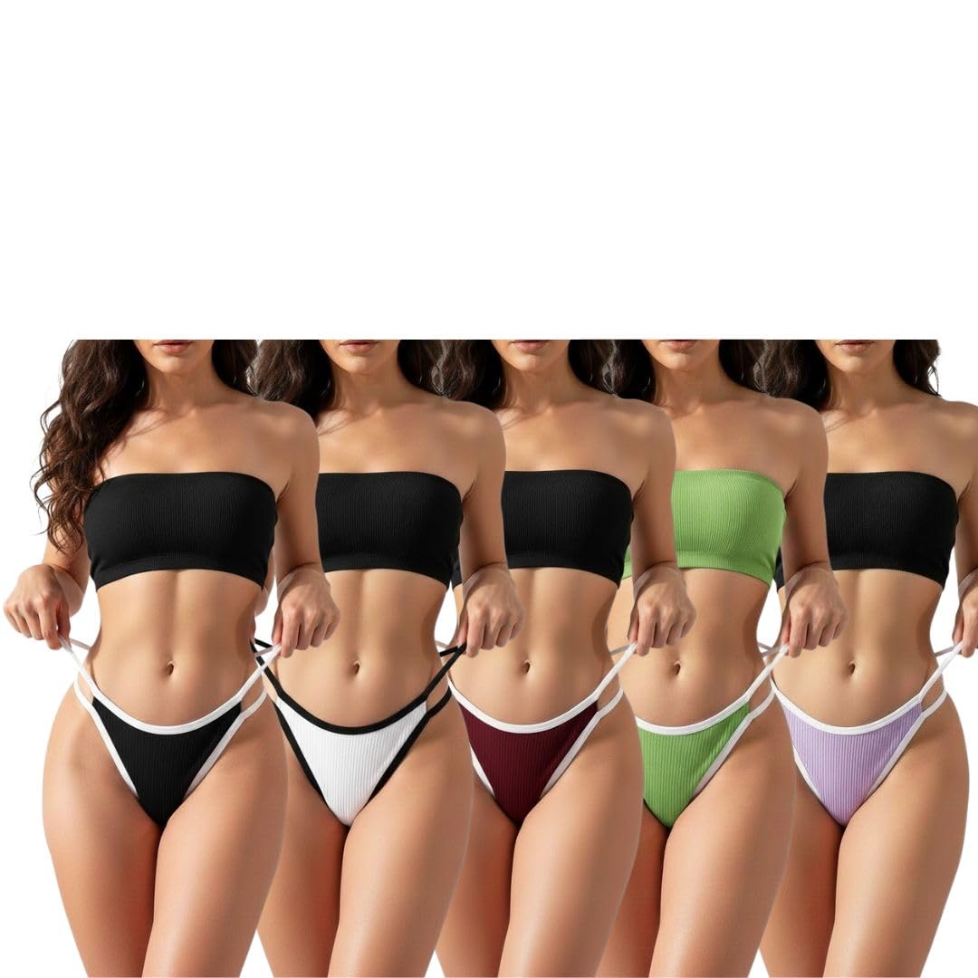 fashionez Women’s Cotton Ribbed Bikini Panties Pack of 5 | Soft Stretch Low Rise Breathable Underwear-picture-30