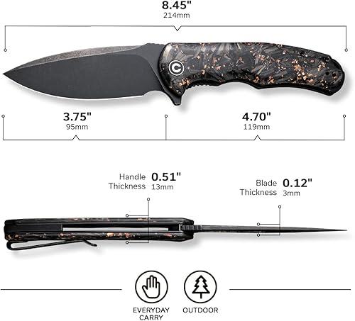 Miniatura 10 de CIVIVI Praxis - Navaja plegable, Cuchillo Liner táctico plegable con bloqueo de 3.75 pulgadas, hoja negra con lavado de piedra con cachas de