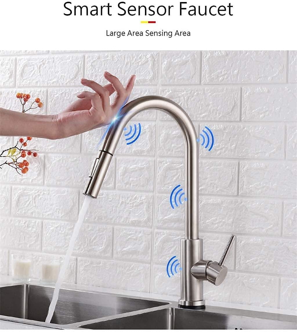 Grifos de cocina con sensor negro extraíble, grifo mixto de inducción inteligente de acero inoxidable, grifo para fregadero con control táctil (color: Cromo) wisdom