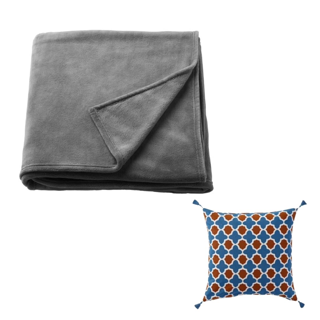 Ikea TRATTVIVA Bedspread, Dark Grey, 150x250 cm (59x98) with INGVEIG Cushion Cover, Geometric/Brown blue/white50x50 cm-image-8