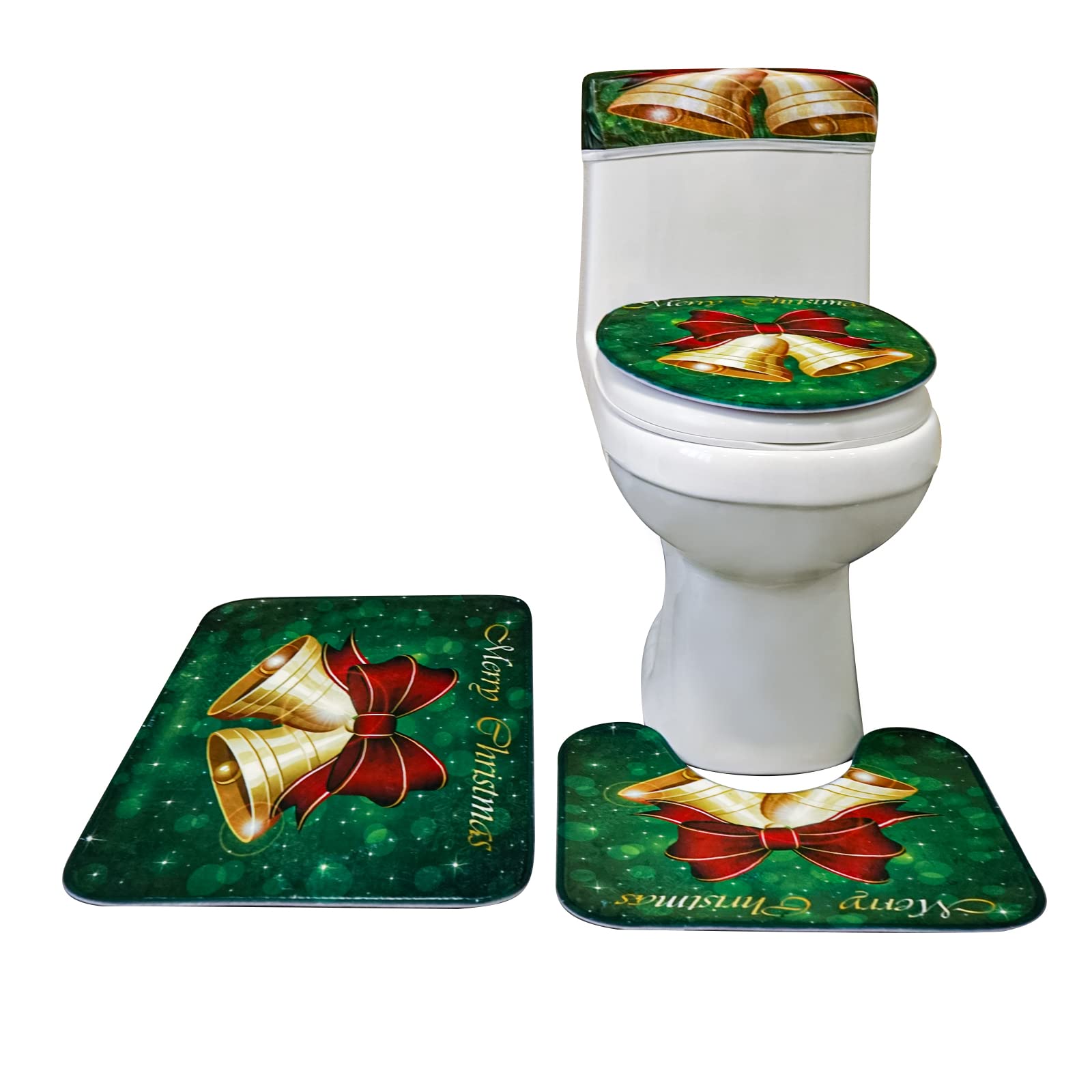 Christmas Bathroom Sets of 4, WOLMAZEN Decor Toilet Seat Cover, Rug and