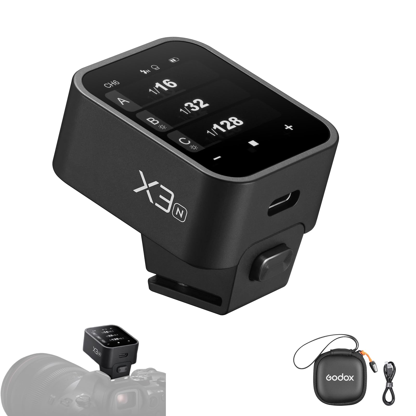GODOX X3 N TTL Wireless Flash Trigger Compatible for Nikon Camera,OLED Touchscreen Flash Transmitter,Built-in Lithium Battery Quick Charge,2.4G Wireless Connection