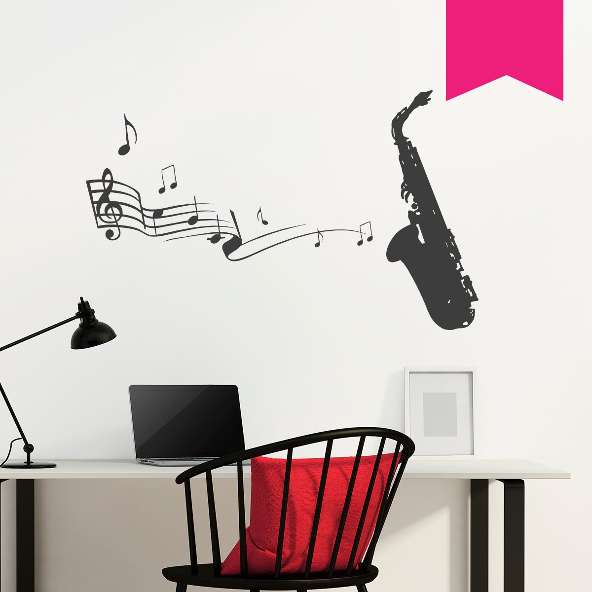 Wandtattoo Saxophon mit Musiknoten 125 x 75 cm pink - erhältlich in 33 Farben