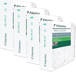 Filterbuy 20x25x6 Air Filter MERV 13 Optimal Defense (4-Pack), Pleated HVAC AC Furnace Air Filters Replacement for Aprilaire Space-Gard 201 / Models 2200 and 2250 (Actual Size: 19.75 x 24.25 x 5.88 Inches)
