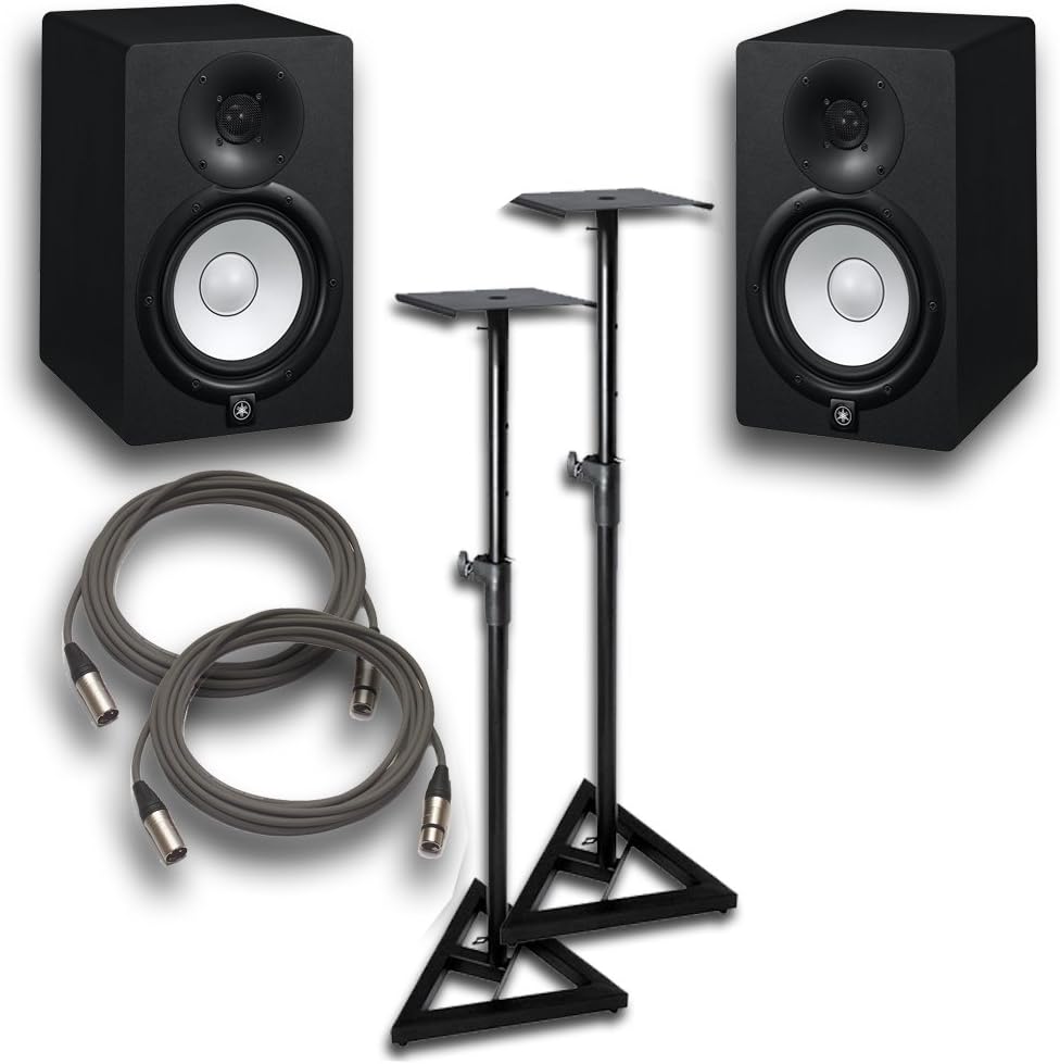 Yamaha HS7 Active Studio Monitors w Speaker Stands and TRS to XLR Male Cables