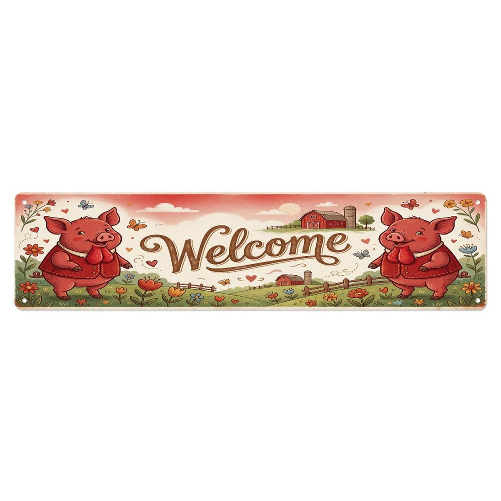Cxhjca 4X16inch(10X40cm) Vintage Welcome Red Wattle Pig Metal Tin Sign