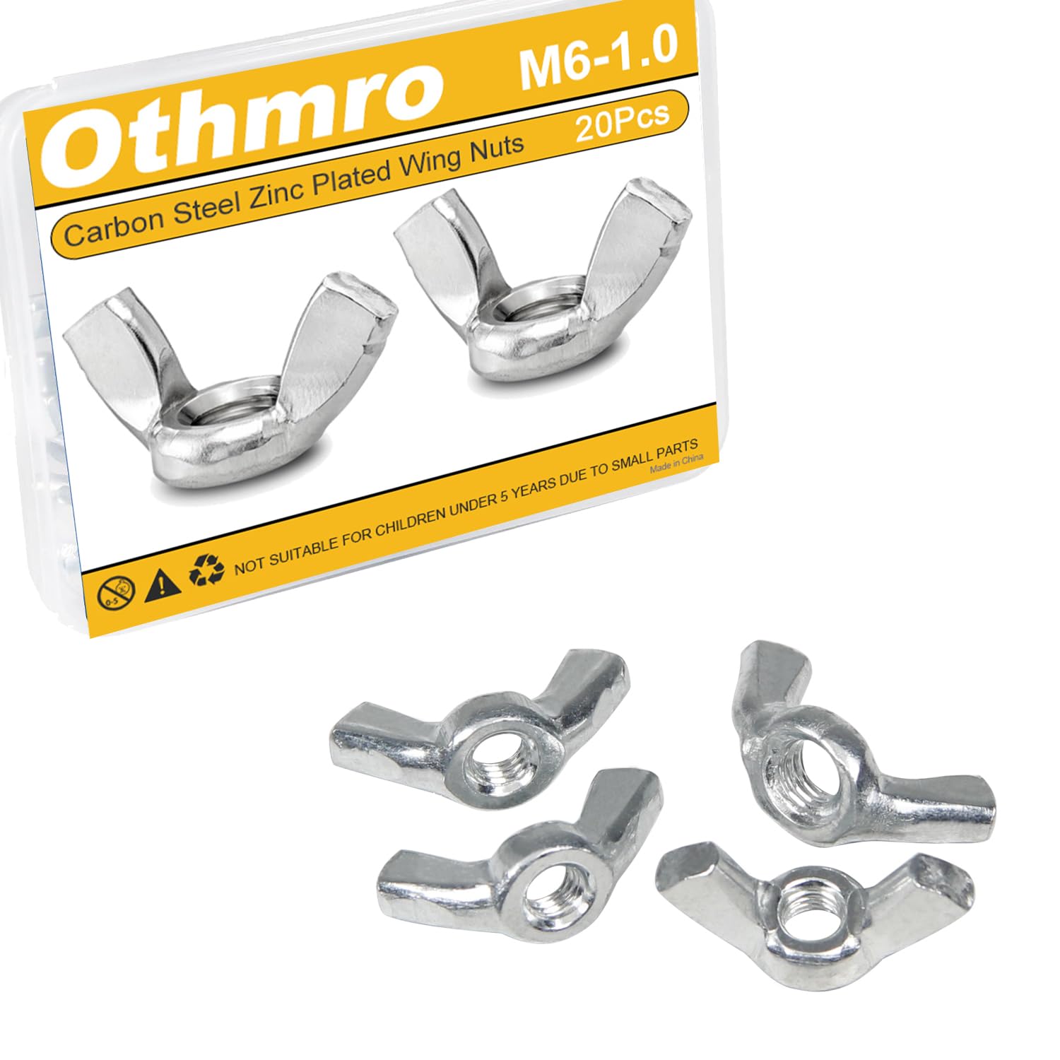 M6 Wing Nuts 20 Pcs M6-1.0mm Metric Steel Wing Nut Twist, M6x1 Carbon Steel Zinc Plated Right Hand Butterfly Wingnuts, Hand Twist Secure Fasteners