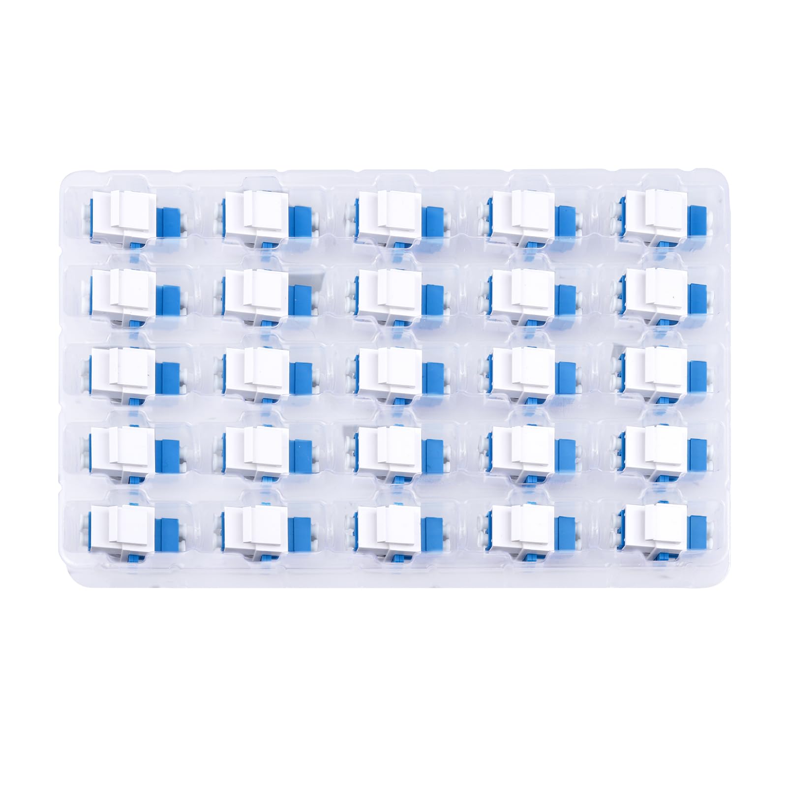 Paquete de 25 acopladores de fibra óptica LC/UPC Keystone Jack modular para paneles de conexión y placas de pared, adaptador de cable de fibra óptica LC dúplex monomodo