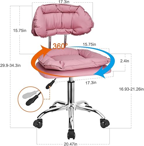 Miniatura 3 de JOSTZHXIN Taburete rodante con respaldo, silla enrollable para oficina en casa, cojín de asiento grueso, silla giratoria de altura ajustable para