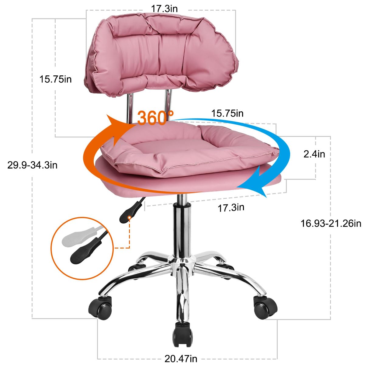 With Jostzaxin rolling stool backrest, home office rolling stool chair, thick seat cushion, nail shop salon spa massage tattoo, adjustable height for pink, pink chair, pink With Jostzaxin rolling stool backrest, home office rolling stool chair, thick seat cushion, nail shop salon spa massage tattoo, adjustable height for pink, pink chair, pink