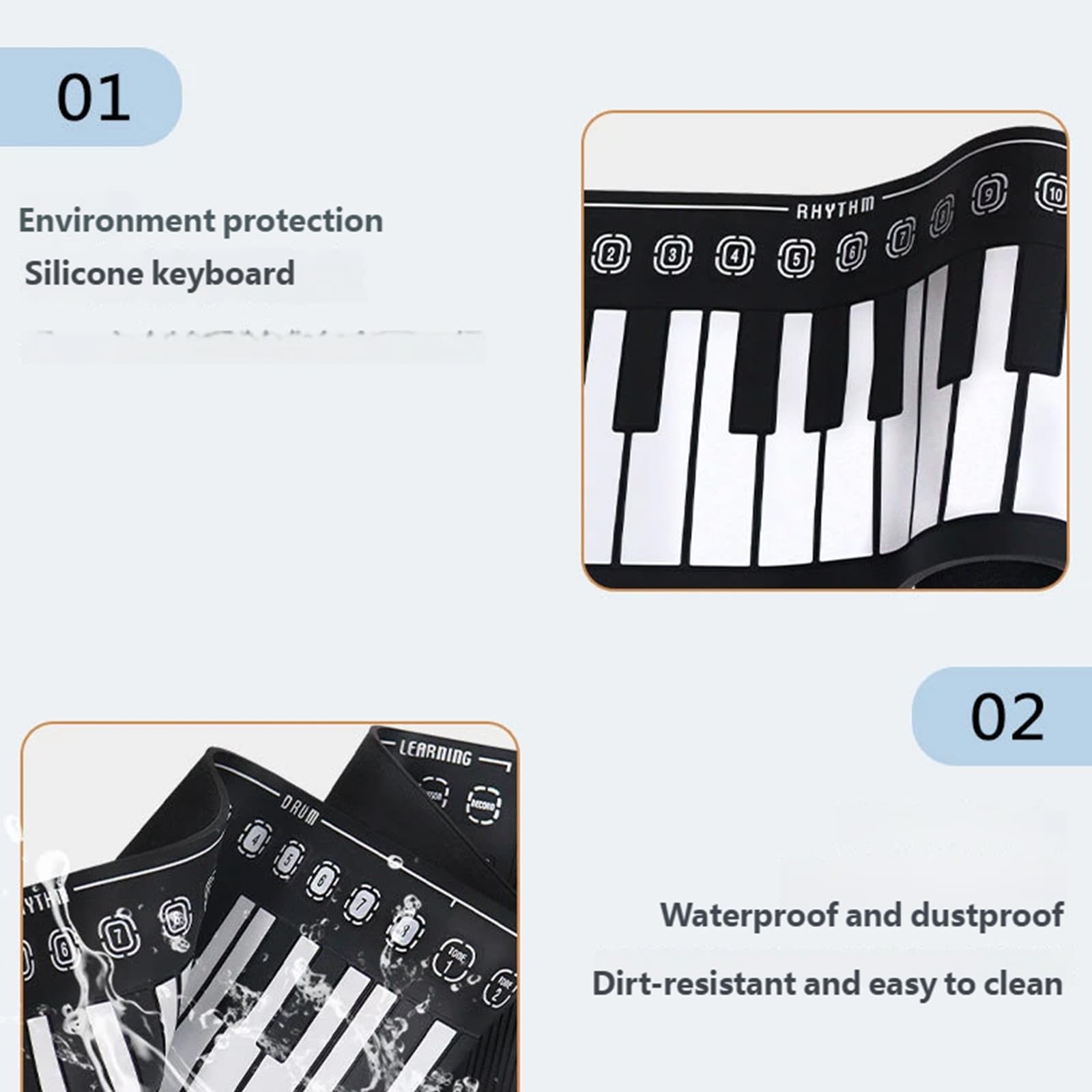 Piano plegable práctico de 49 teclas con conectividad USB, altavoces integrados, teclado de silicona, diseños para viajes, uso doméstico, piano digital plegable