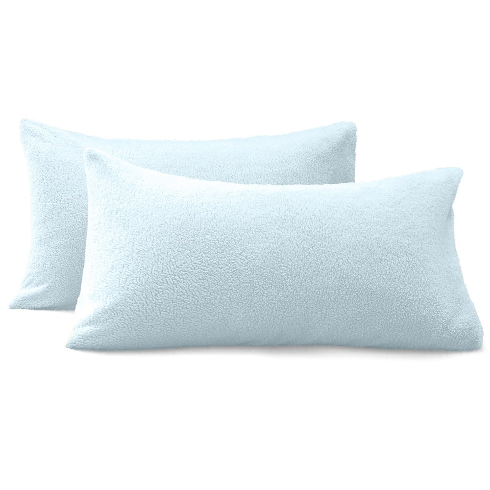 2 Pack Teddy Bear Fleece Pillowcase Cover Ultra Soft, Warm & Fluffy Thermal Pillow Cases Fit 50cm x 75cm Cozy Bed Pillow Covers Super Soft Hotel Quality Easy Care pillowcases (Duck Egg)