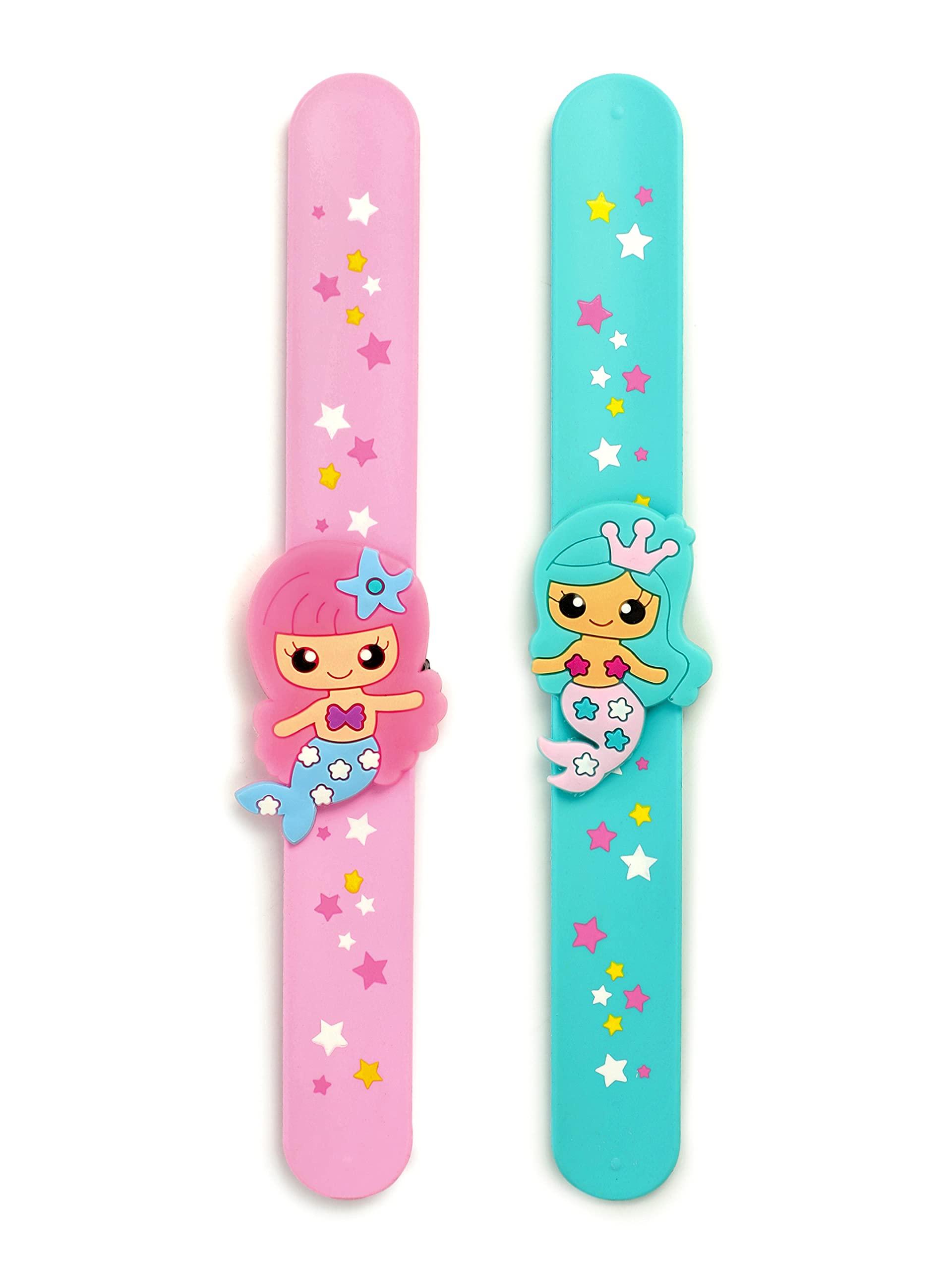 El Regalo's 2 PCs Mermaid Snap Silicon Slap Wristband for Girls & Boys- Kids Party Favors, Mermaid and Stars Slap Bands for Kids Girls Boys