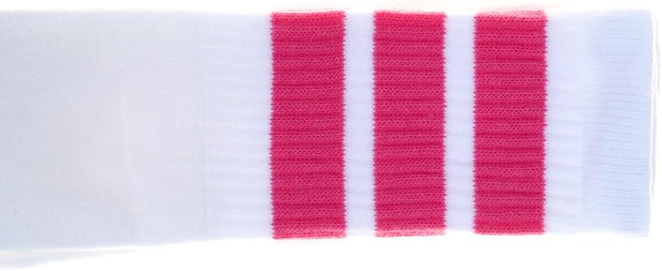 Choobes (Unisex) 19 Inch mid-calf White tube socks with Hot Pink stripes
