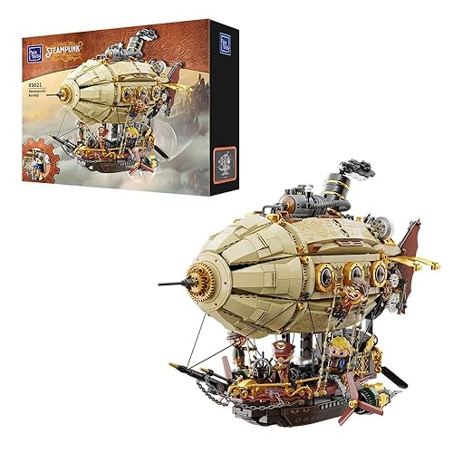 PANTASY Steampunk Airship Model Kit for Adults, Dual-Layer Zeppelin with Gear-Driven Mechanical System, DIY Building Blocks Set, Retro Sci-Fi Construction Toy for Collectors & Display