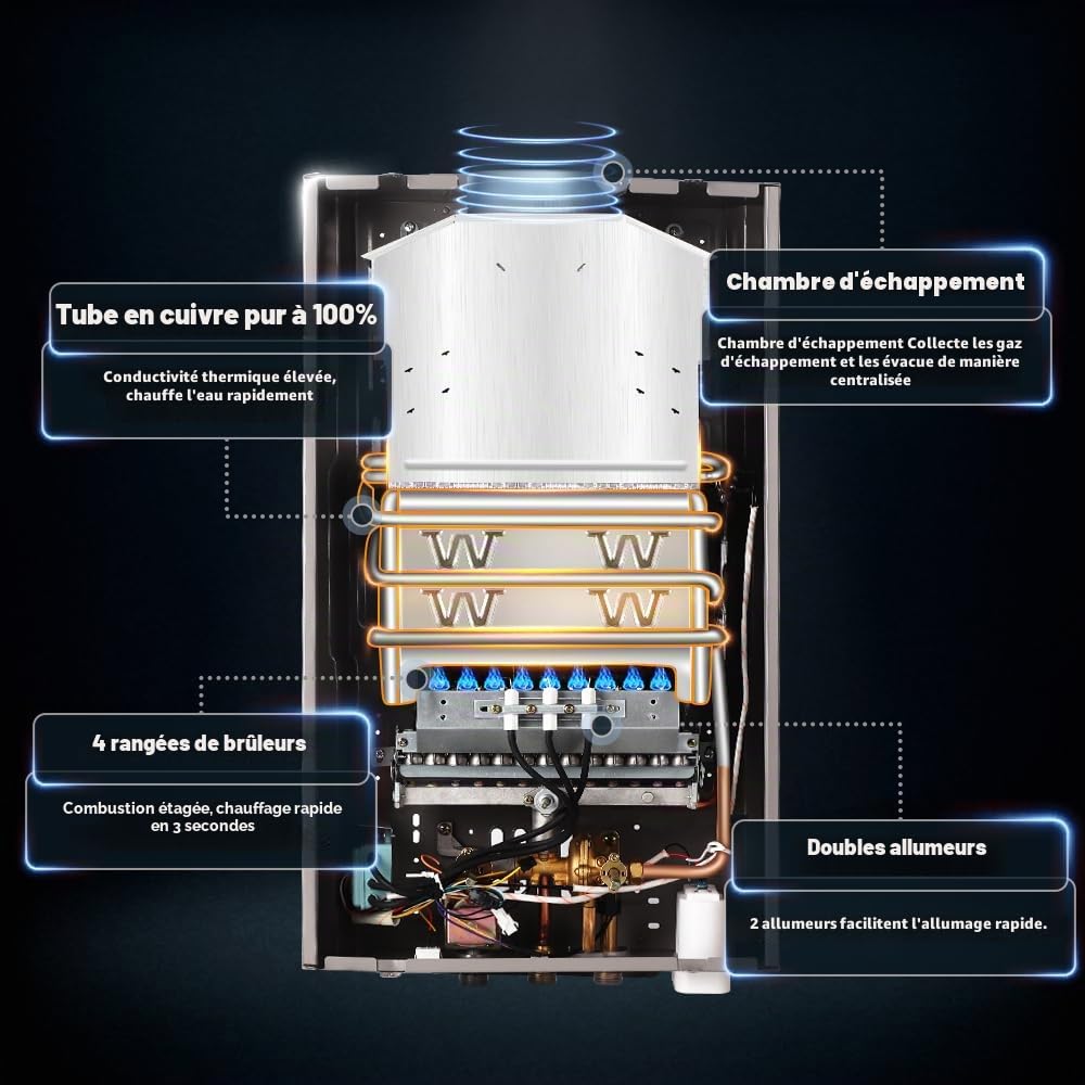 BreeRainz Chauffe-eau à Gaz 16LPM,32KW Chauffe-eau à Gaz GPL Propane Butane,Pression d'eau de Démarrage Super Basse,pour la Maison et I'extérieur