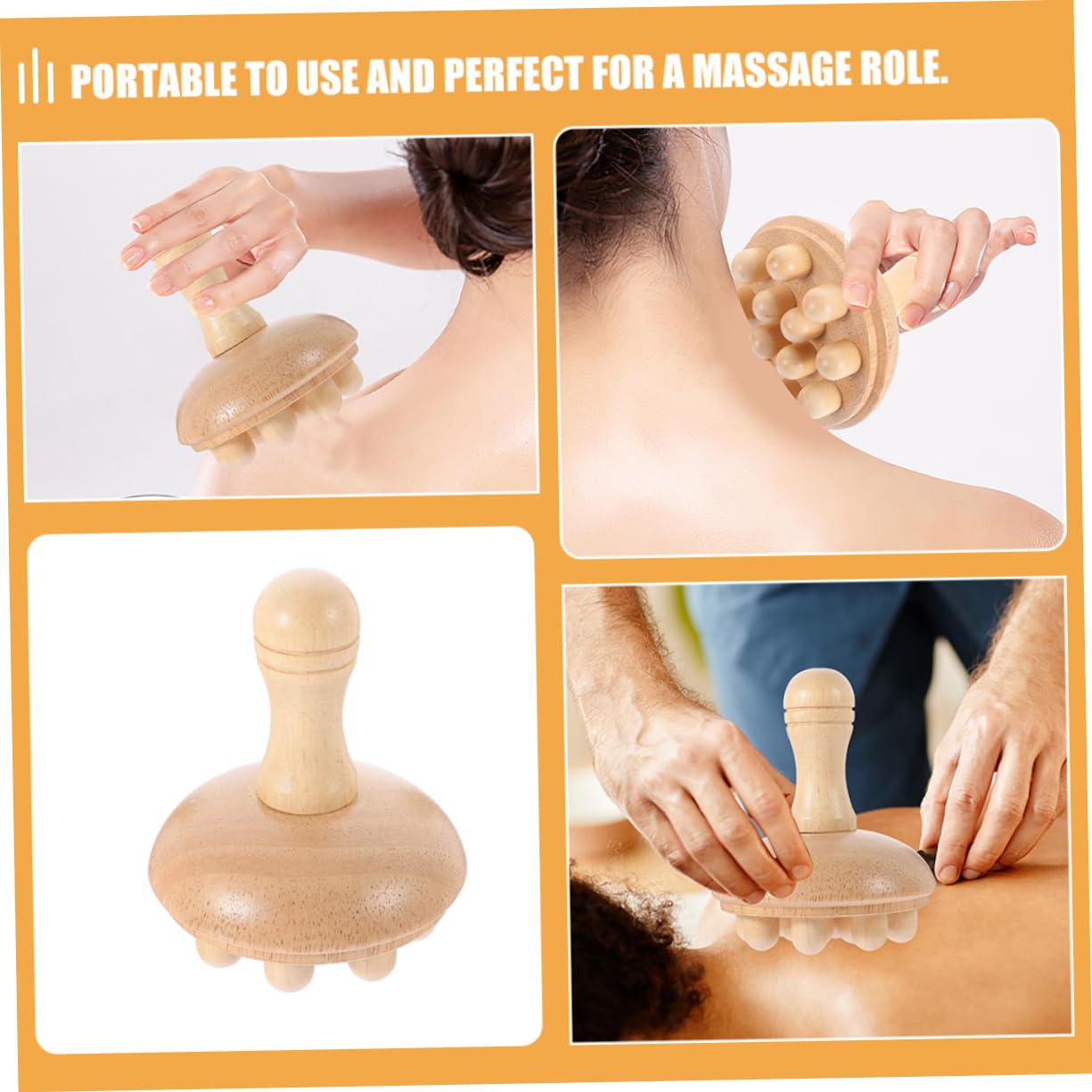 Pack Massagekamm aus Gummibaumholz, Runde Form für Kopfhautmassage