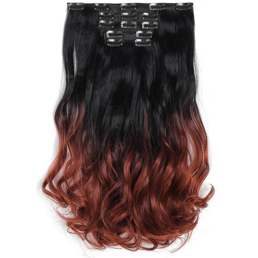 Amazon.com : NJJYXH Clip in Hair Extensions Auburn To Black Wavy Curly  Fluffy 18 Inch 5PCS Thick Synthetic Hairpieces Full Head Natural Soft for  Women Long Straight 22 Inches Hair Extension 145g /