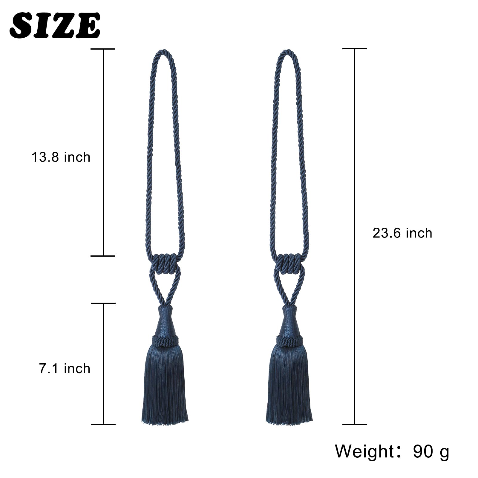 Podkładki pod zasłony Ręcznie tkane uchwyty do zasłon, ozdobne wiązania z frędzlami(Navy,4 Pack)