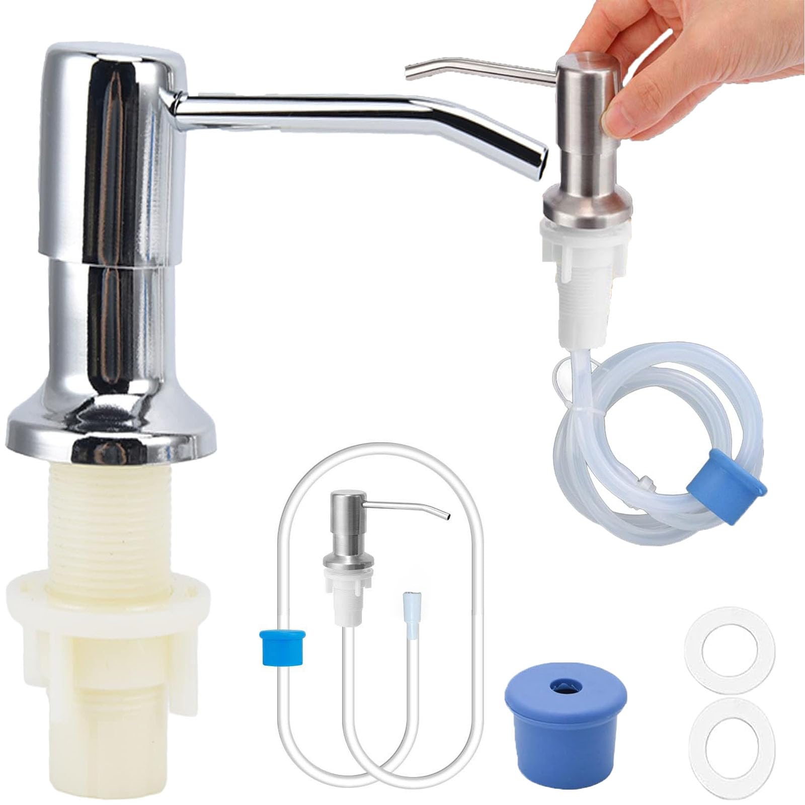 Kit de tubo de extensión para dosificador de jabón en acero inoxidable con giro de 360 grados
