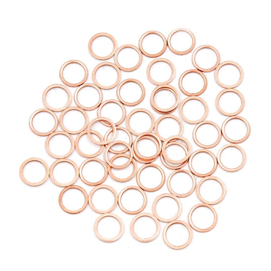 X AUTOHAUX 50 Pcs 8mm Inner Diameter Copper Washers Flat Sealing Gasket Rings, Copper Tone, 14 x 10 x 1.5 cm
