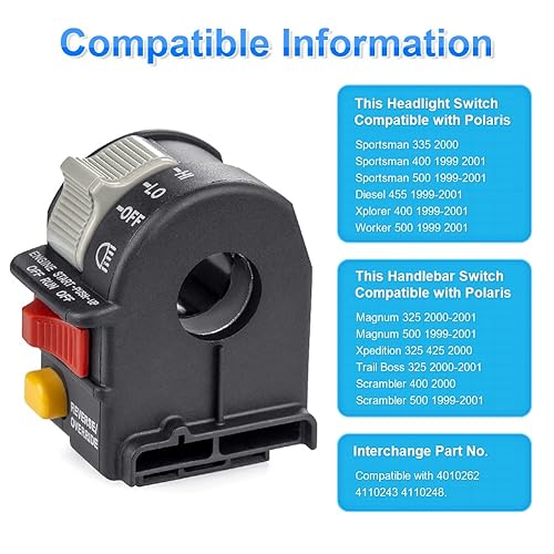 Miniatura 3 de WATERWICH Interruptor de manillar izquierdo compatible con Polaris Sportsman Scrambler 500 400 Trail Boss Magnum 325 Xpedition 425 1999 2000 2001