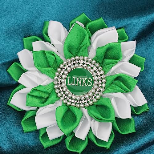 Image of Greek Sorority Paraphernalia Gift Sorority Brooch Pin for Women White & Green Satin 5.5 inch Pearl Flower Pin