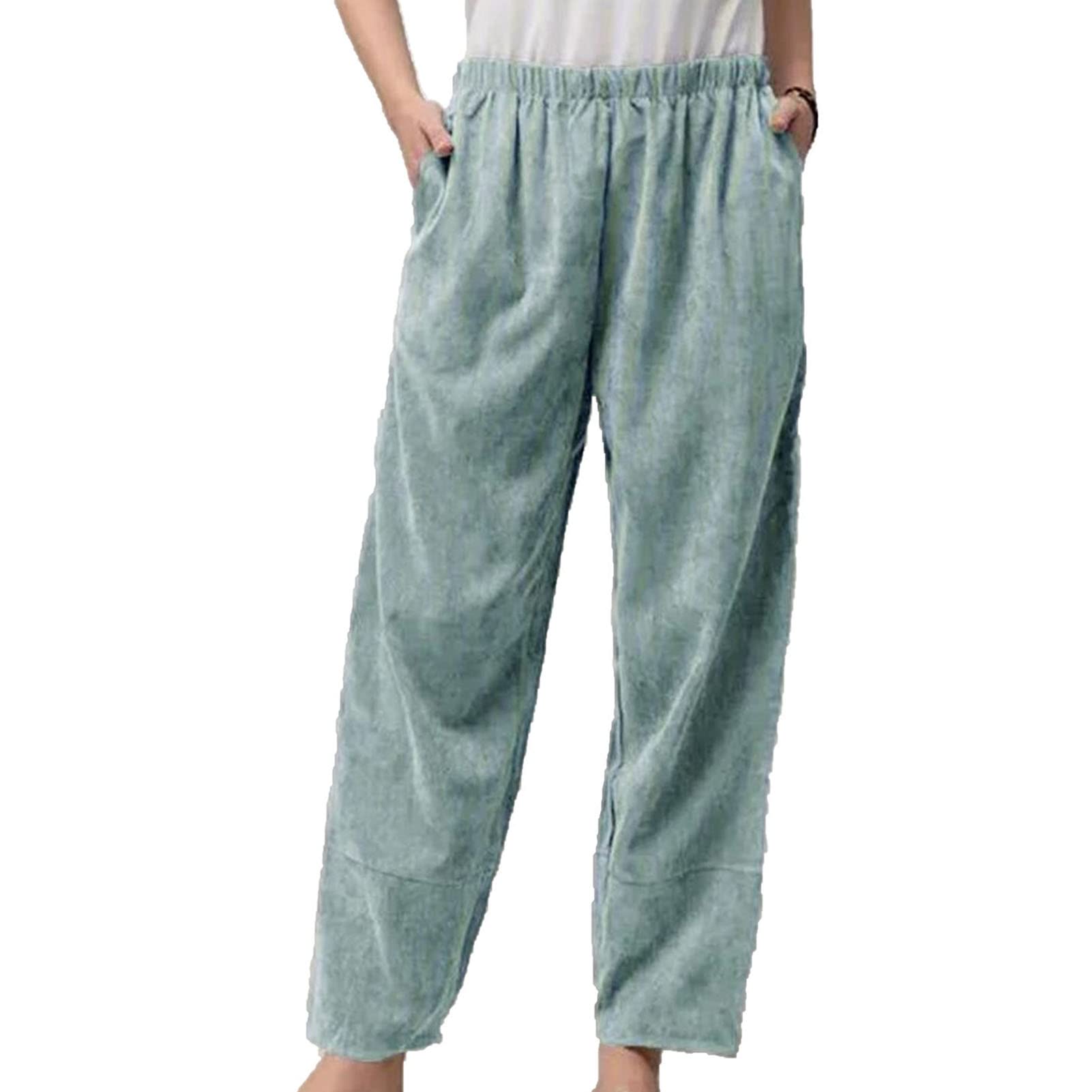 Maiyifu-GJ Women's Casual Baggy Lounge Pants Solid Elastic Waist Summer Beach Trousers Lightweight Wide Leg Flowy Sweatpants (Light Green,5X-Large)