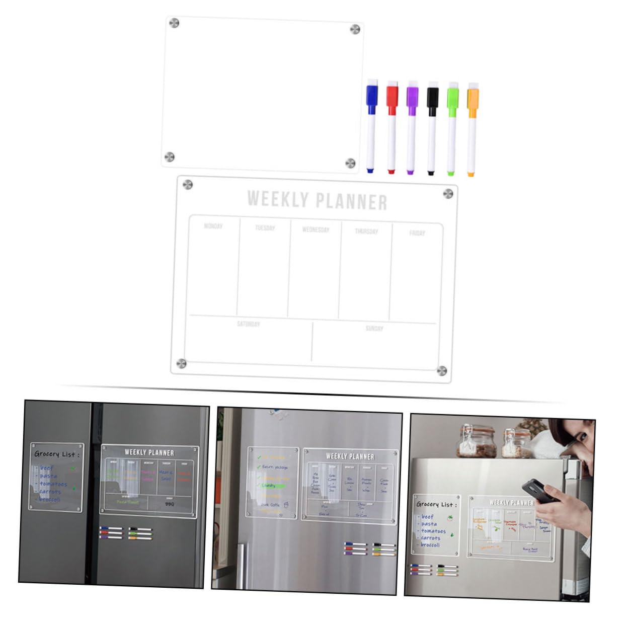 Artibetter Magnetische Whiteboard-tafel für Kühlschrank Acryl-notiztafel Abwischbares Terminplan-whiteboard Stundenplan-magnet To-do-listen-tafel Küche und Büro Geeignet