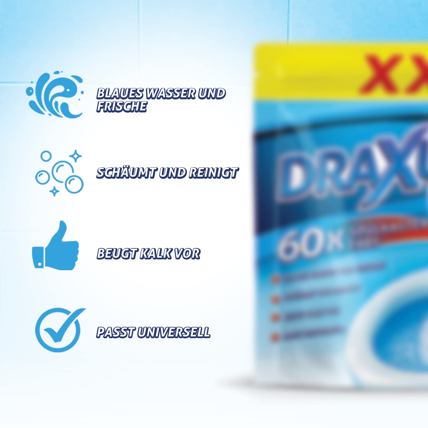 DRAXUS 60x Spülkasten Tabs I Wasserkastenwürfel für den Spülkasten im XXL Pack I Färbt das Wasser blau I Sorgt für extra Frische und hält die Toilette sauber