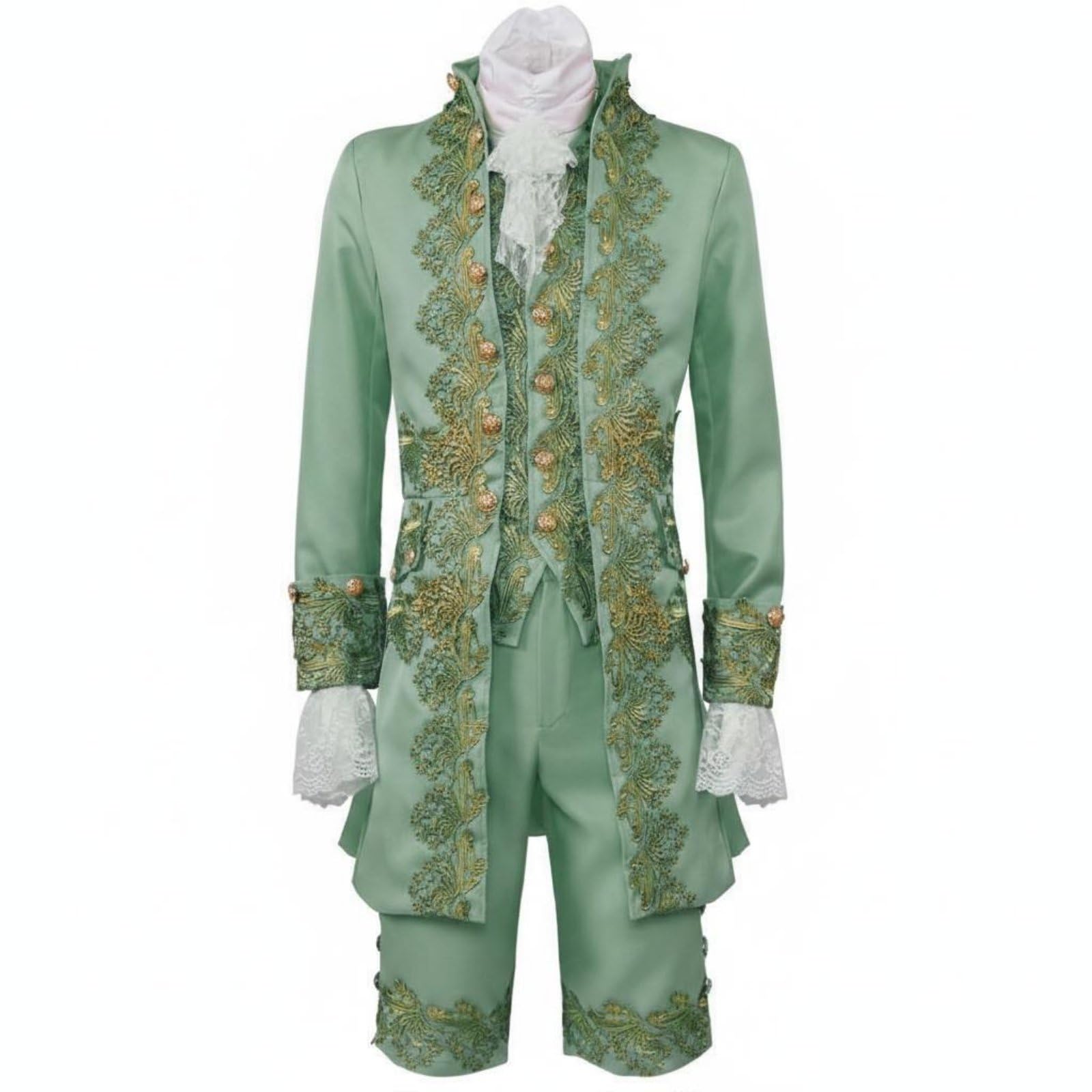 merishopp Halloween Medieval Prince Costume Cosplay Royal Prince Outfit Stage Performance Vintage Royal Suit Retro Design for Men, Green, 2XL-picture-49