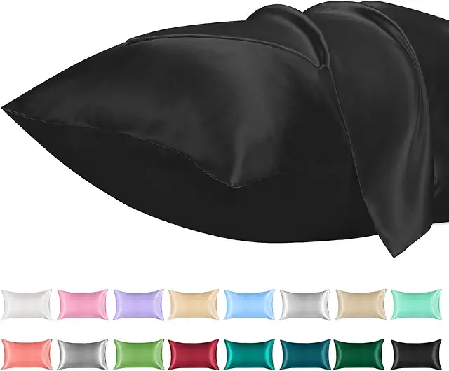 Lirex Satin Pillowcase 2-Pack - Soft Microfiber Silk, Envelope Closure (Black, 50x75cm)