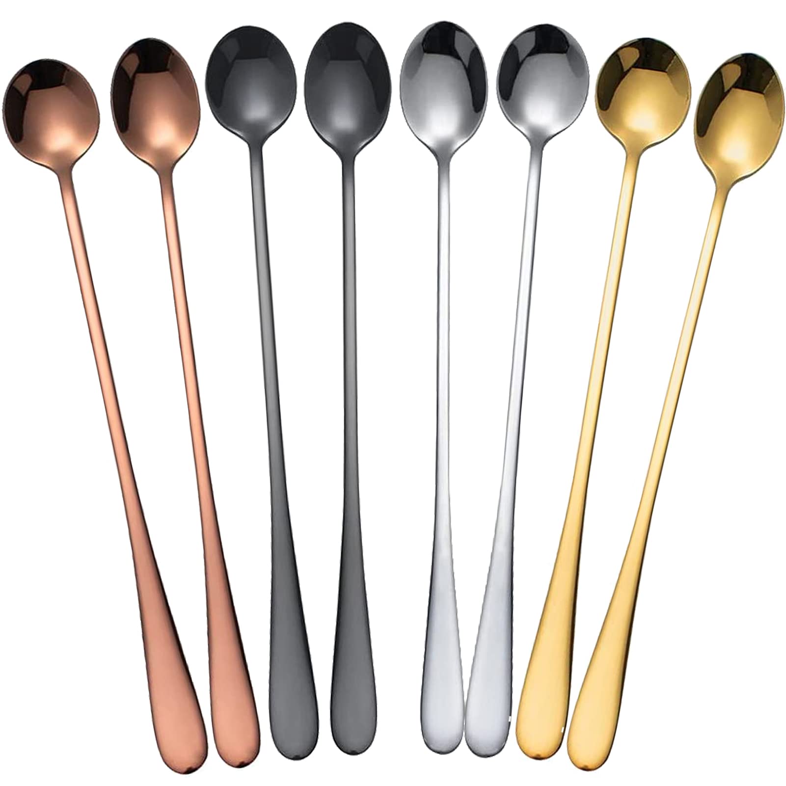 Stainless Steel Long Handle Iced Cream Spoons - 9.5 Inch Tea & Coffee Stirrers (Set of 8)