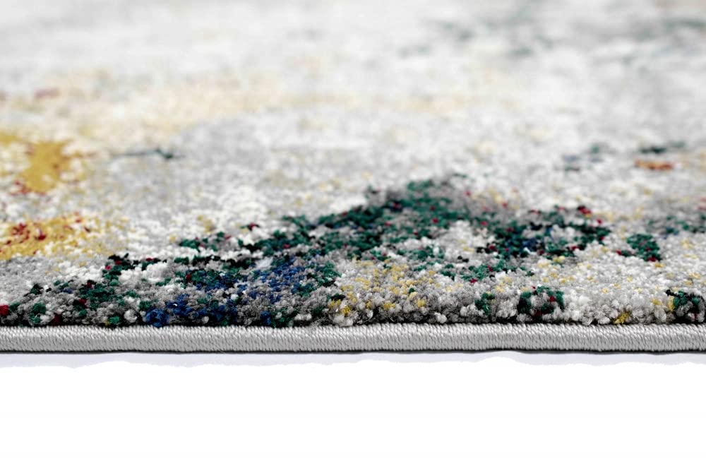 Teppich-Traum Tapis Moderne Couloir Salon Design Abstrait Gris Bleu Rouge - Entretien Facile Größe 140x200 cm