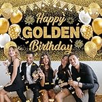 Black & Gold Happy Golden Birthday Banner - Large Happy Birthday Backdrop Decor for Adults - Luxury Golden Party Decorations for 21st, 30th, 40th, 50th, Milestone Celebrations 71x44 Inch - Image 2