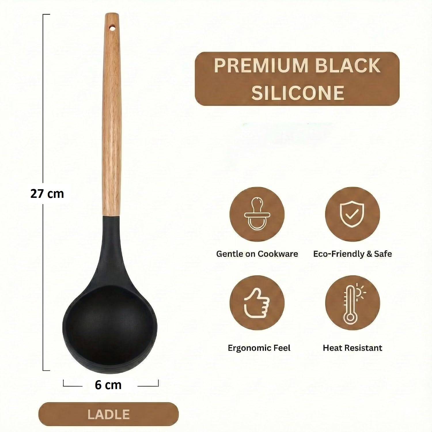 GREEVA 3 Pcs Silicone Kitchen Utensils Set, Heat Resistant Silicone Spatula Turner Set Wooden Spoons Kitchen Tools Cooking Utensils for Nonstick Cookware (3pcs Black) — Amazon image 6