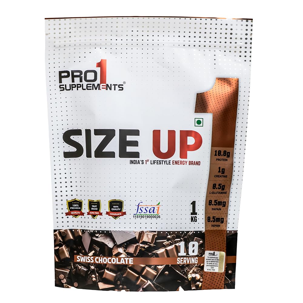 Pro1 Supplements Size Up Mass Gainer | Weight Gainer for Men & Women | 10.8g Protein, 0.5g L-Glutamine & 13+ Multivitamins and Minerals | Swiss Chocolate Flavour Muscle Gainer - 1kg (B0CZP6LT7D) Amazon Price History, Amazon Price Tracker