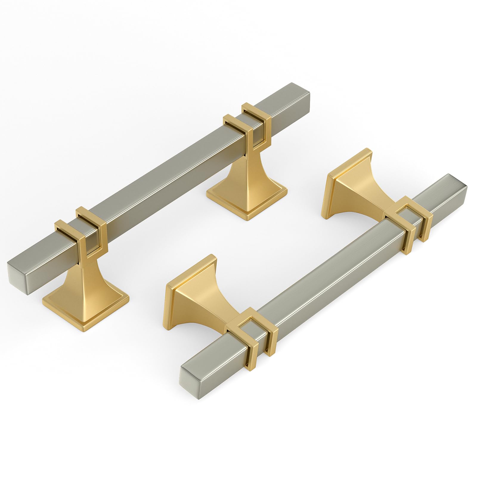 Haliwu Brushed Nickel and Gold Cabinet Pulls 6 pack 3-3/4-inch Hole Center Gold Cabinet Handles Brushed Nickel Cabinet Handles Dresser Pulls Drawer Handles Kitchen Cupboard Square 2 Tone Cabinet Pulls