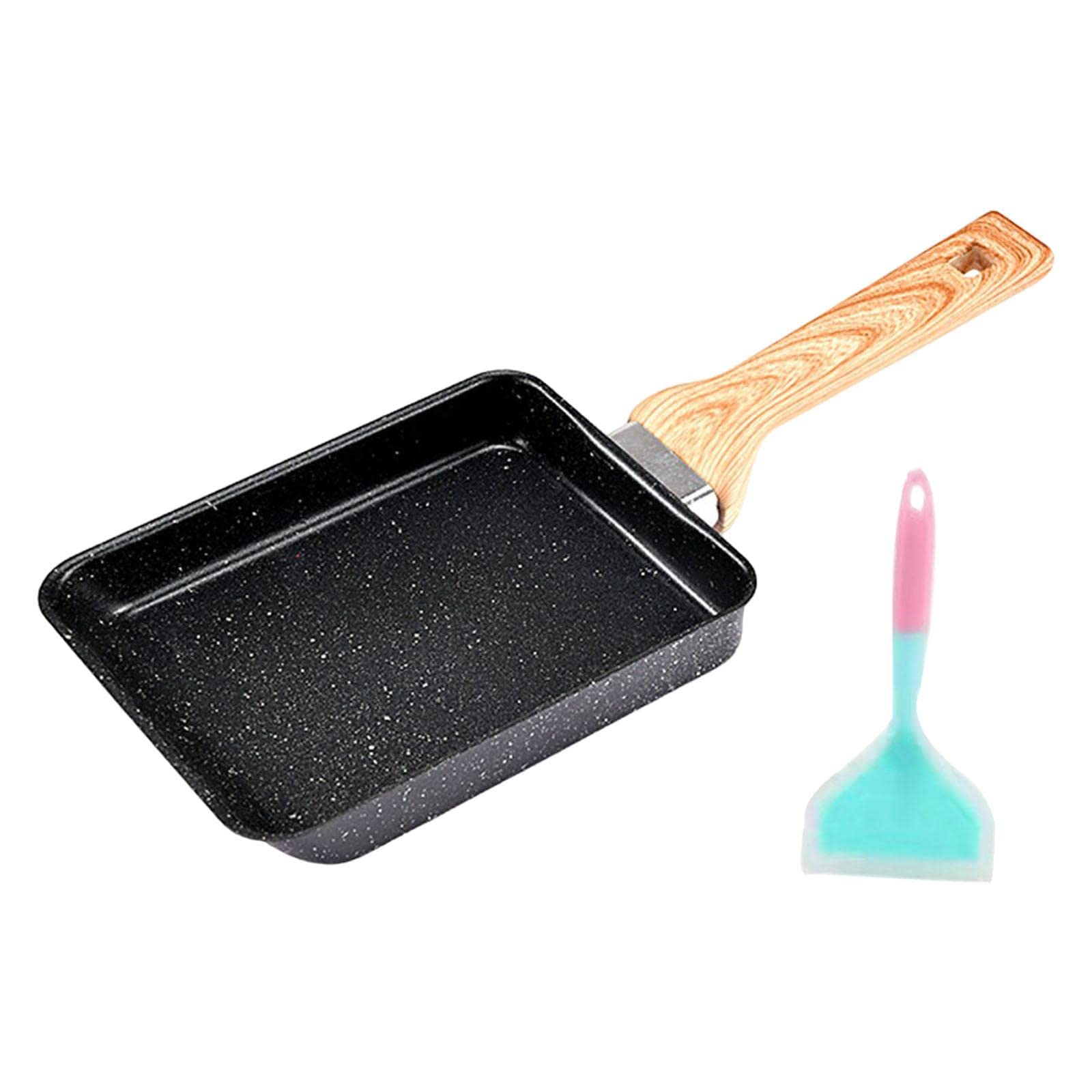 Omelettepfanne Rechteckig Bratpfanne Ei Pfannkuchenpfanne Antihaftbeschichtung Eierpfanne mit Rutschfestem Griff Aus Holz für Familie Schnelle,