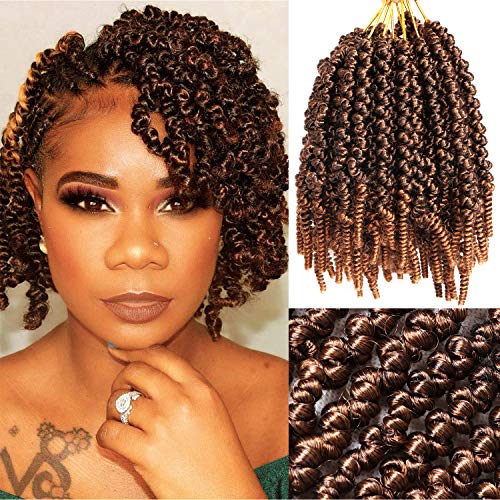 7Packs Short Cute Bob Style Spring Twist Crochet Hair Extensions 8 Inch Bomb Twist Crochet Braids Pre-twisted Passion Twist Curly Braids Synthetic Fiber Fluffy Braiding Hair (T1B/30#)