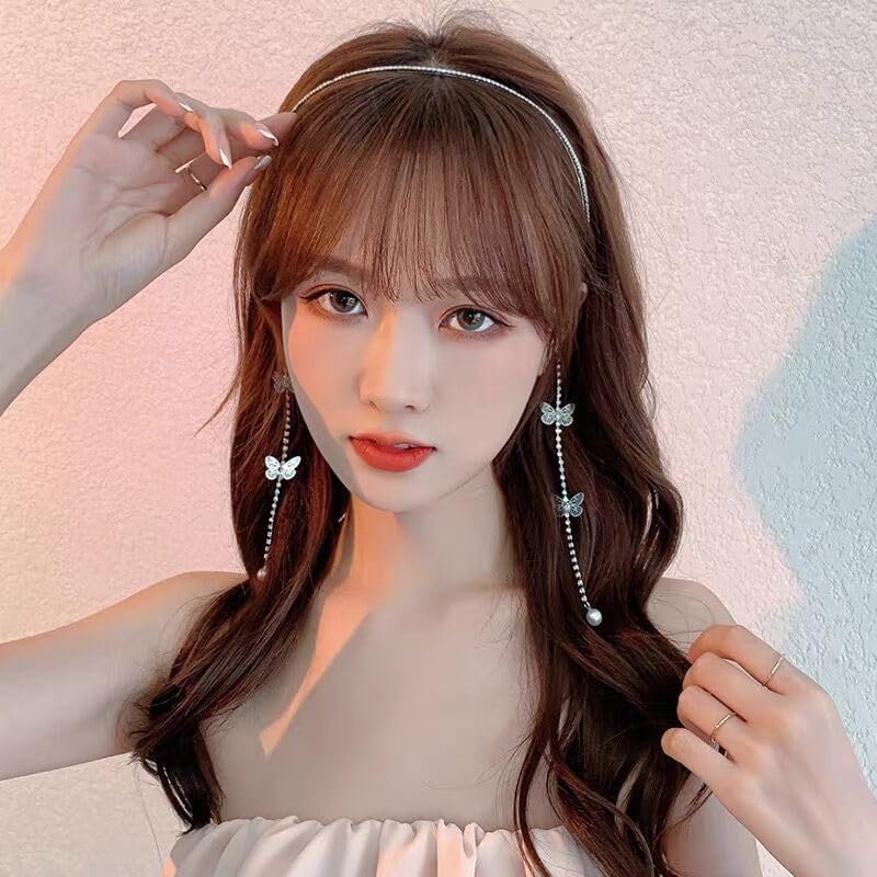 Miniatura 4 de Diadema de mariposa de boda, cadena de diadema de borla plateada, banda de aro para el pelo, vendimia, accesorios para el cabello para mujeres y