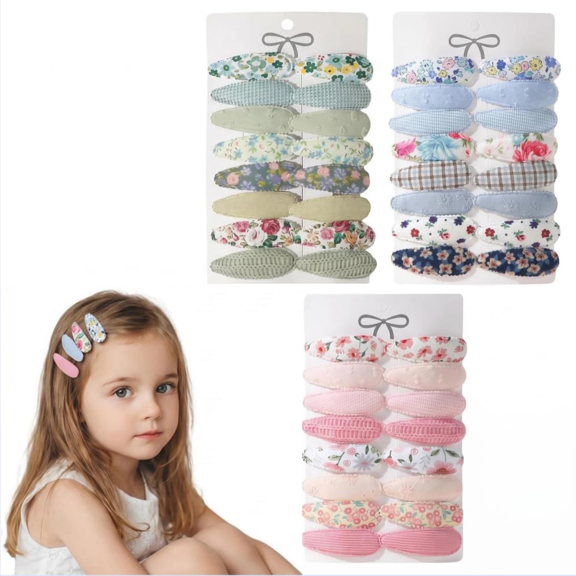 48 Pcs Toddler Girls Snap Hair Clips Set, Floral Printed Flower Hair Clips, Handmade Fabric Hair Accessories for Girls, Cute Style Toddler Hair Ornaments