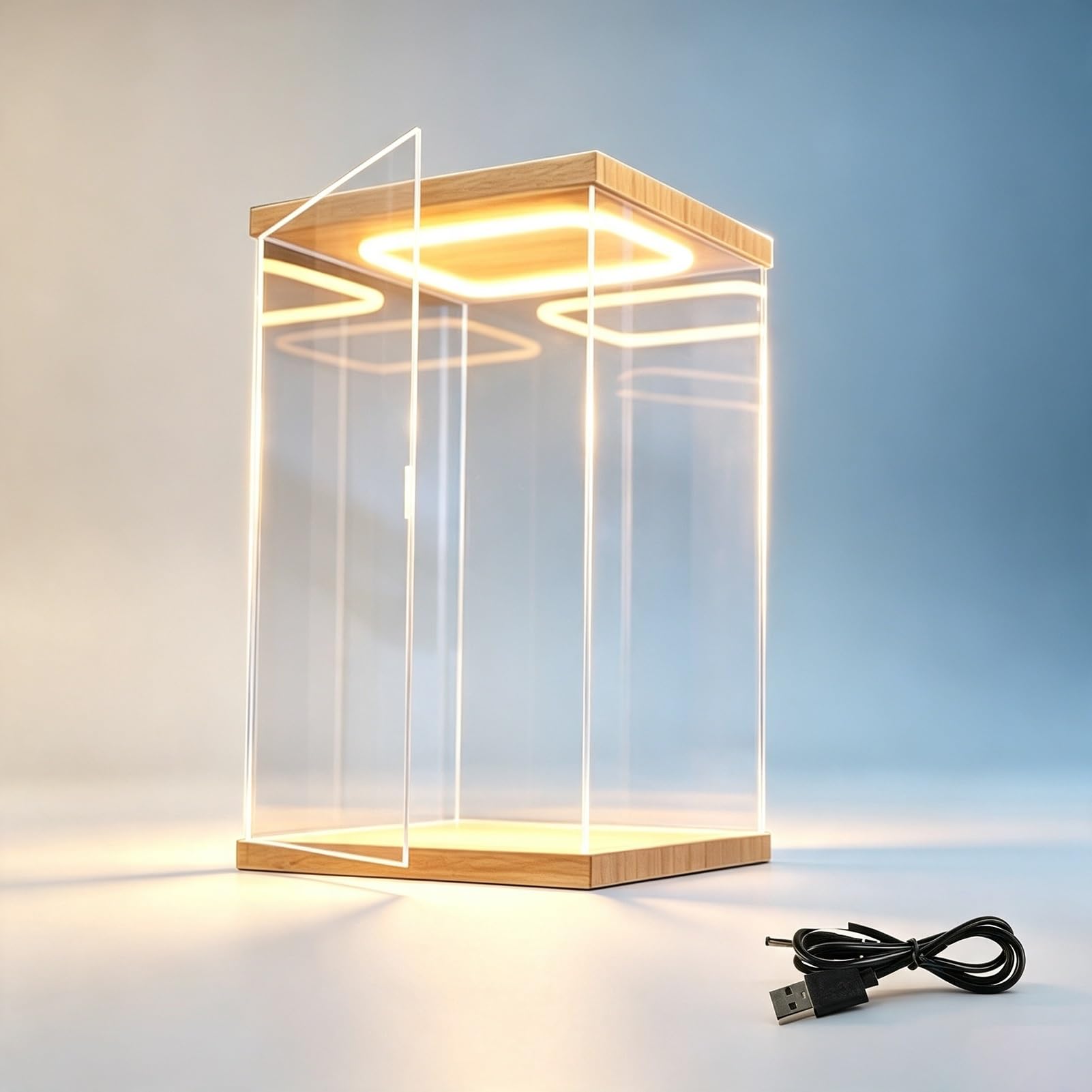 Akrylowe Pudełko Witryna Oświetleniowa o Wysokości 60,50,40,30,25,20,10cm | Kablem Zasilającym USB Stojące na Podłodze, Przezroczyste, Pyłoszczelne Pudełko Akrylowe, Gablota(40x50xH50cm/16x20x20")