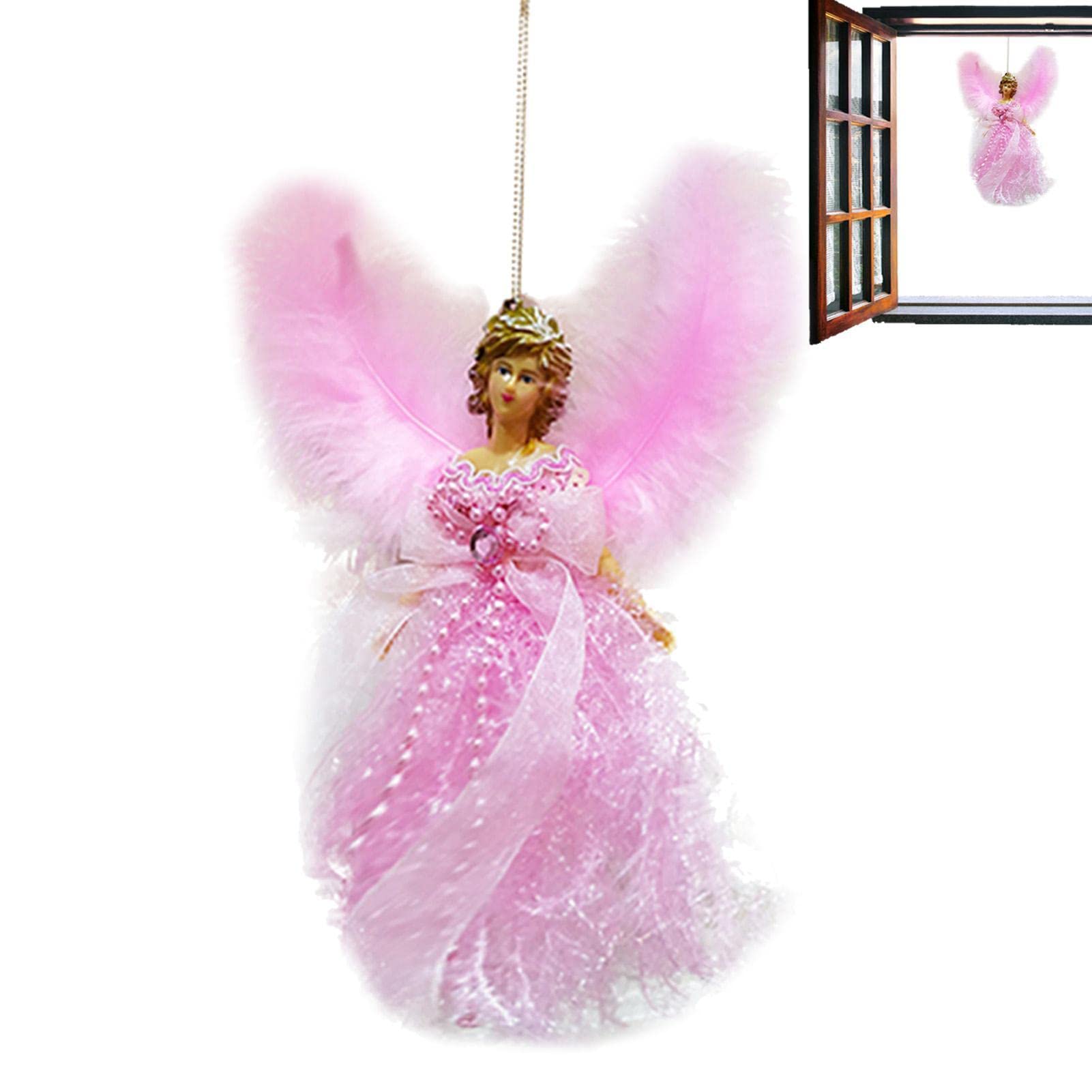 Pomrone Angel For Christmas Tree Topper, Christmas Tree Topper Mini Angel Christmas Tree Topper With Feather Wings, Traditional Top Angel Christmas Tree Decoration