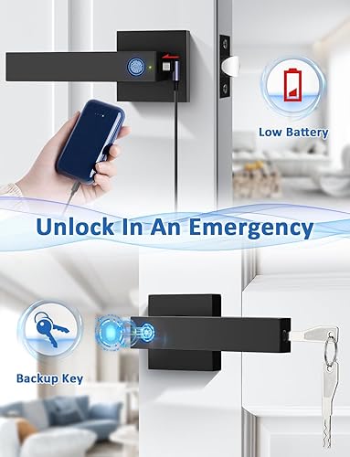 Miniatura 8 de Cerradura de puerta de huellas dactilares, perilla de puerta biométrica con cerradura inteligente, cerradura de manija de puerta de entrada sin