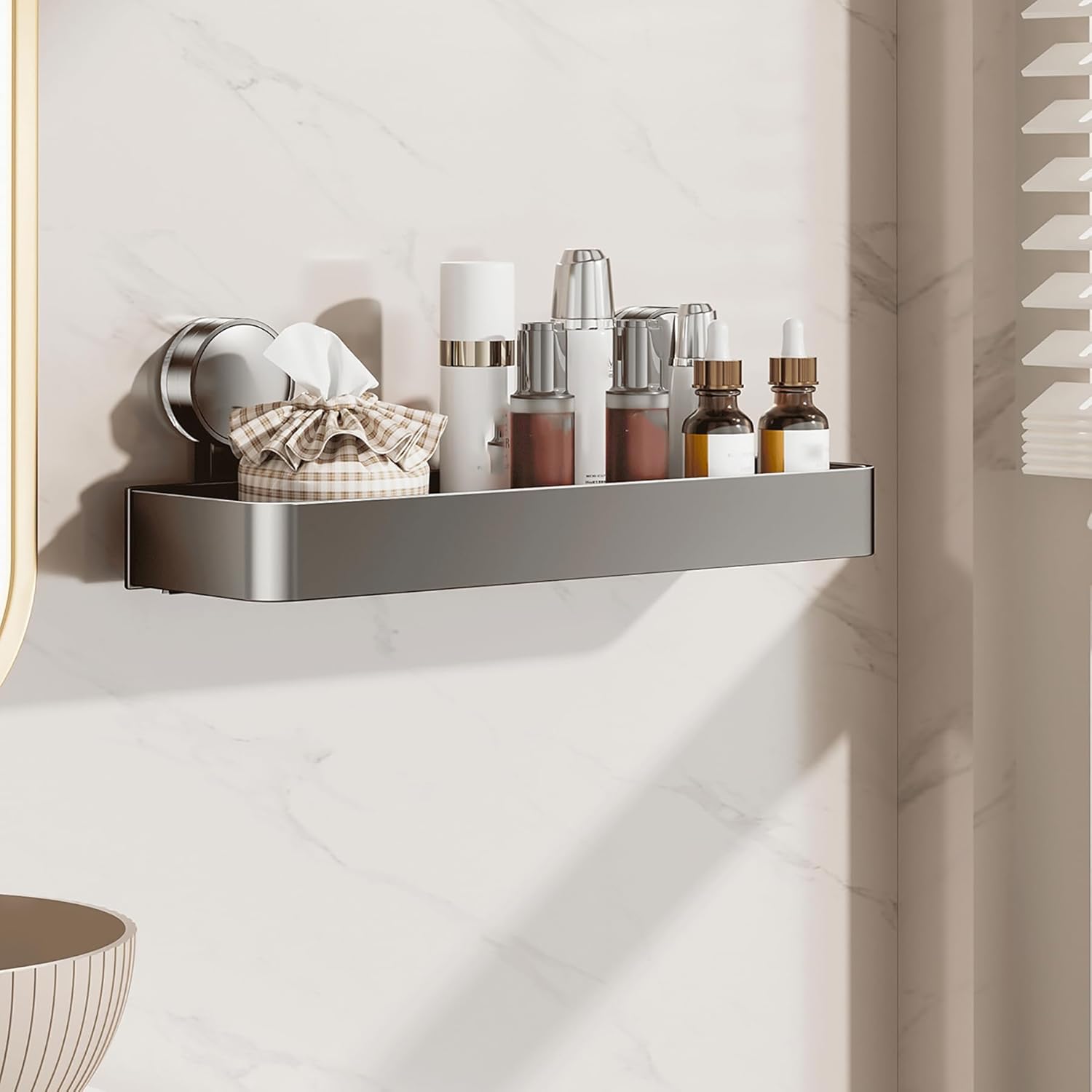 SRURLLUG Suction Cup Shower Caddy No-Drilling Removable Shower Organizer Wall Mounted Rack Storage for Bathroom Adjusatble Suction Cup