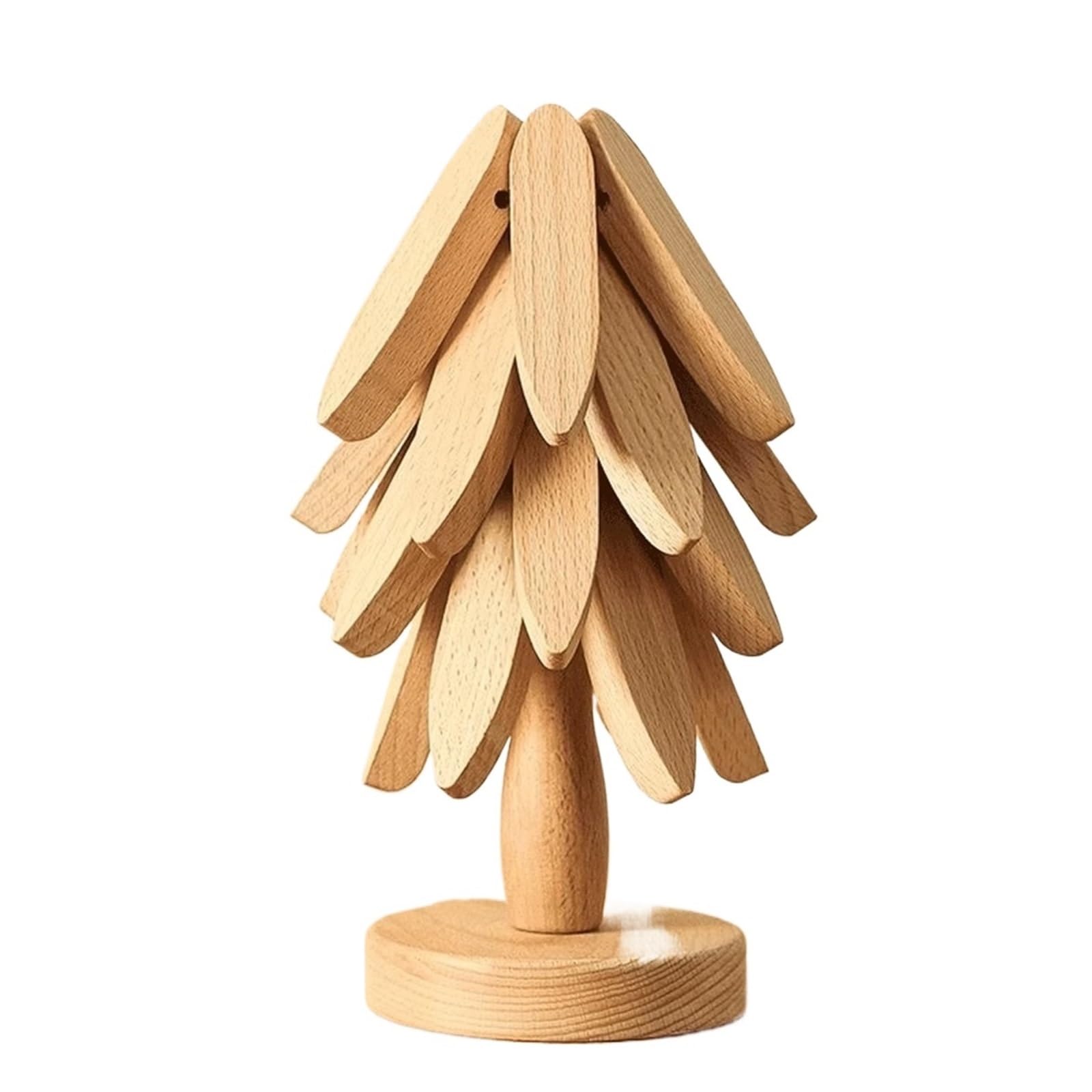 Christmas Tree Heat-Resistant Mat, Table Heat-Resistant Mat Set，Natural Wood, Christmas Trivet Set, Wooden Trivets & Stand(wood,Bracket-Gasketx4)